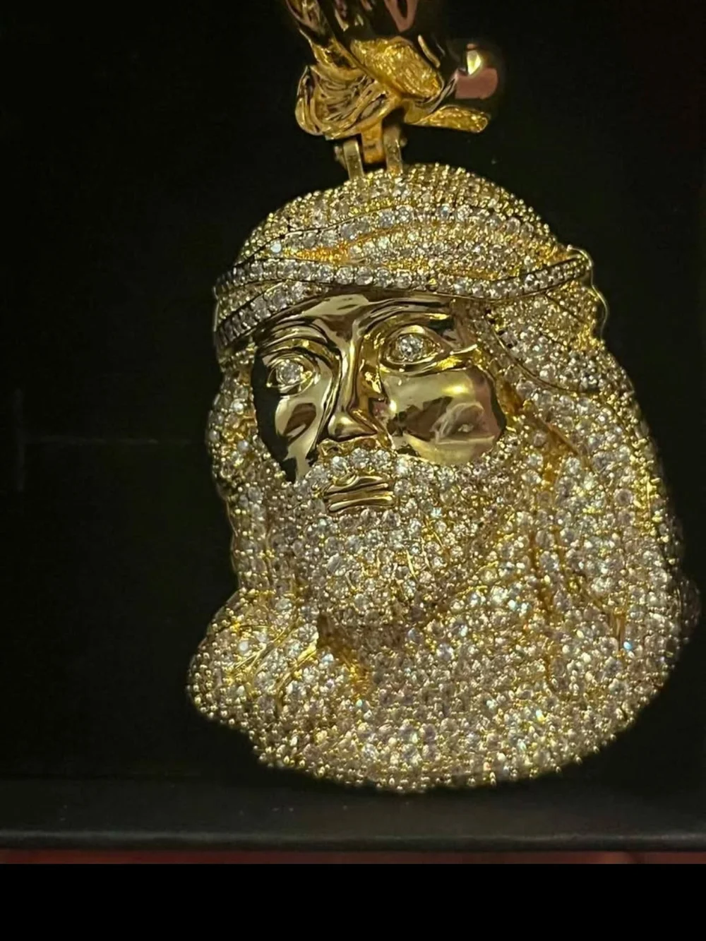 Gold-Tone Paved Jesus Pendant Necklace - Men Accessories